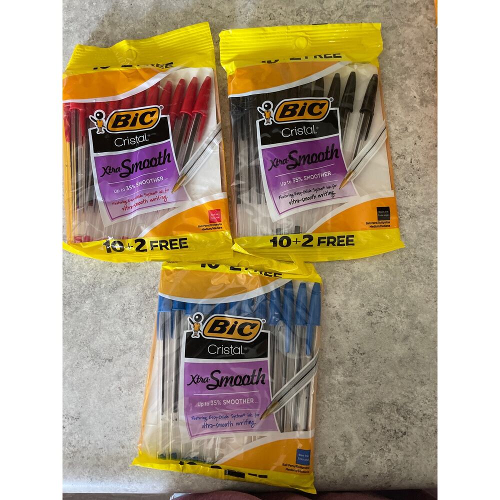 BIC Cristol Extra Smoot 10+2 packs
1 pack of each red, blue and black ink